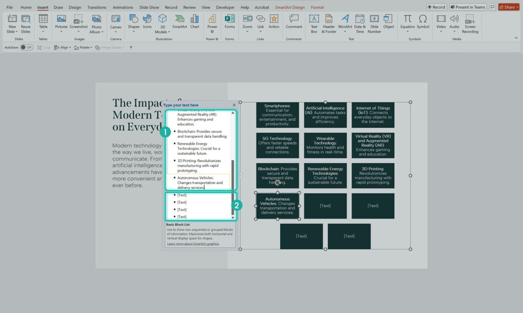 How to convert bullet lists boxes to design faster in PowerPoint