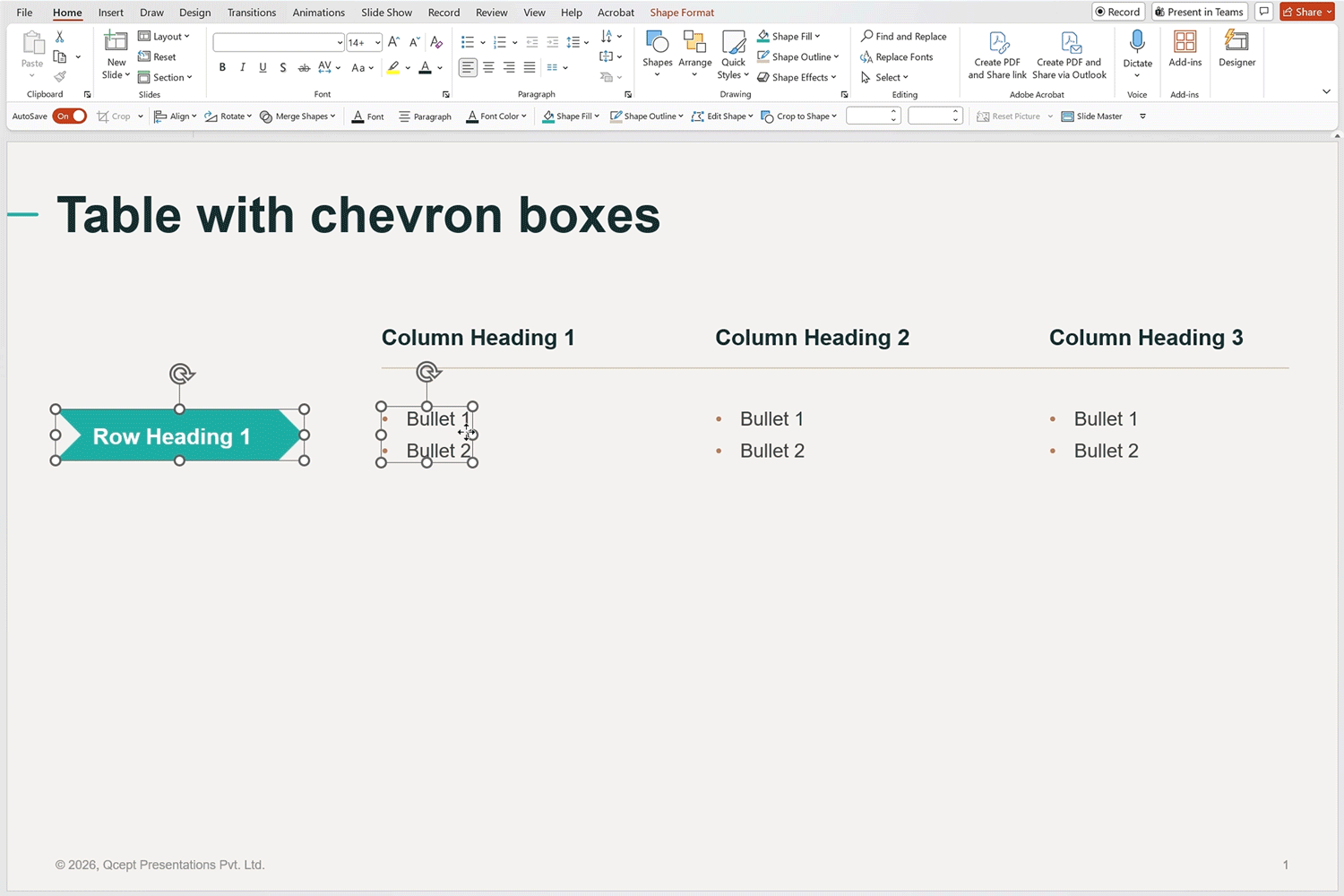 Crop tool location Screenshot showing where to find the Crop tool under Picture Format in PowerPoint, step one of the cropping process.